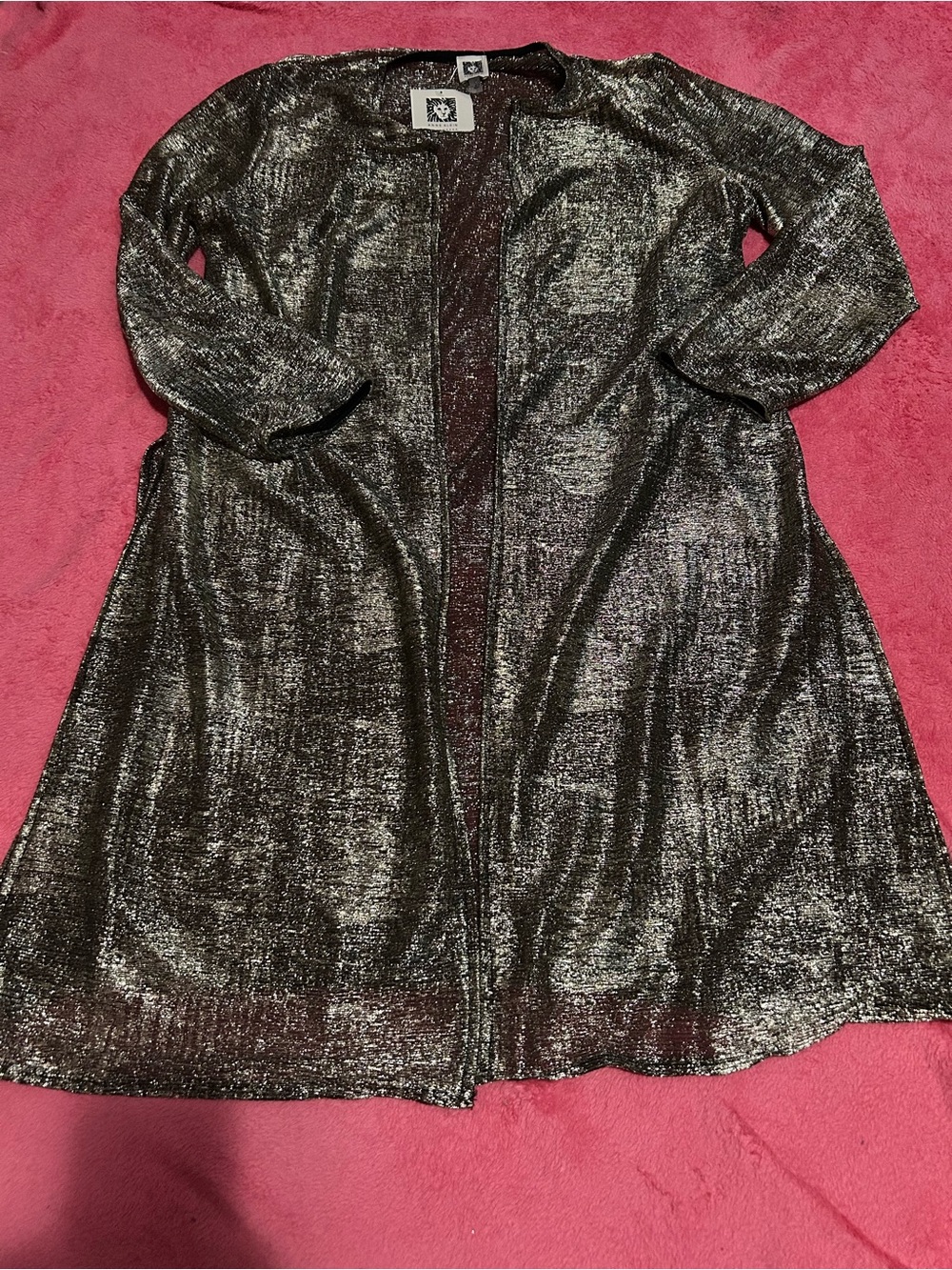 Metallic Silver Longline Women's cardigan with split hem